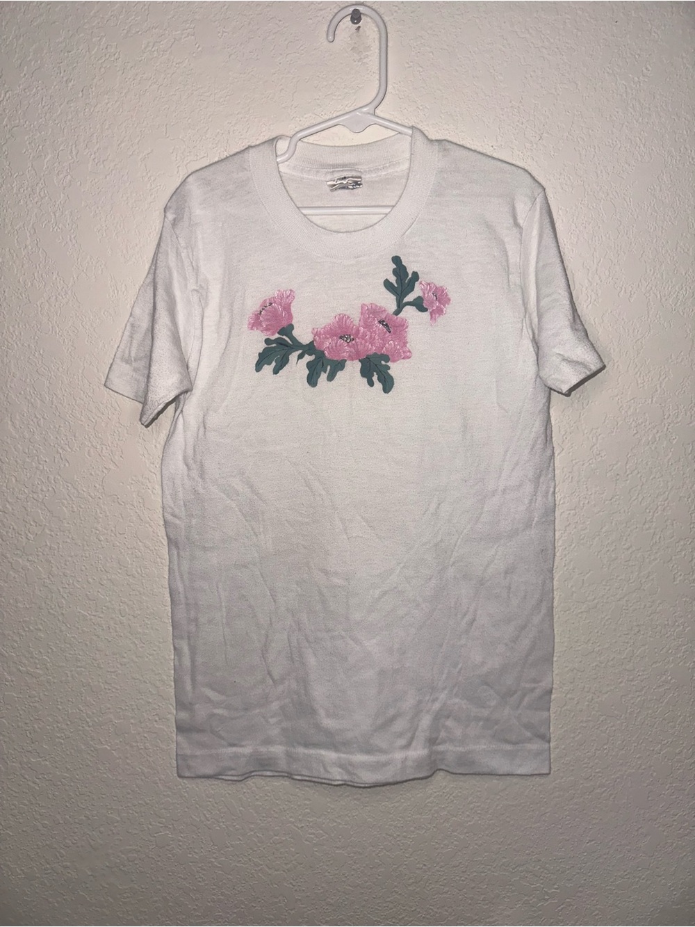 Vintage Royal Knight White Girls Floral Embroidered Crew Neck Shirt Size 14